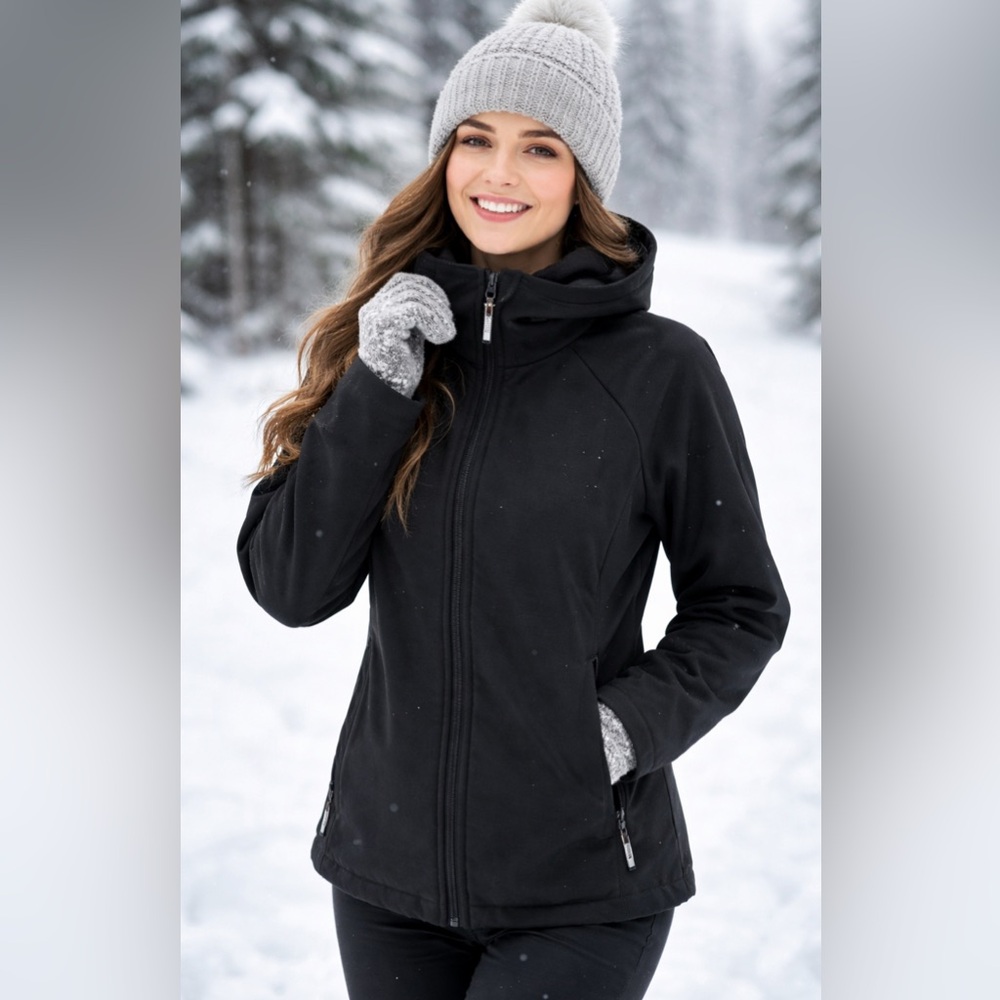 Columbia Full Zip Softshell Jacket Women's small Black Mock Neck Fleece Lined